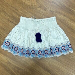 Mini Lace Embroidery Skirt Sz S Smocked elasticated waistband